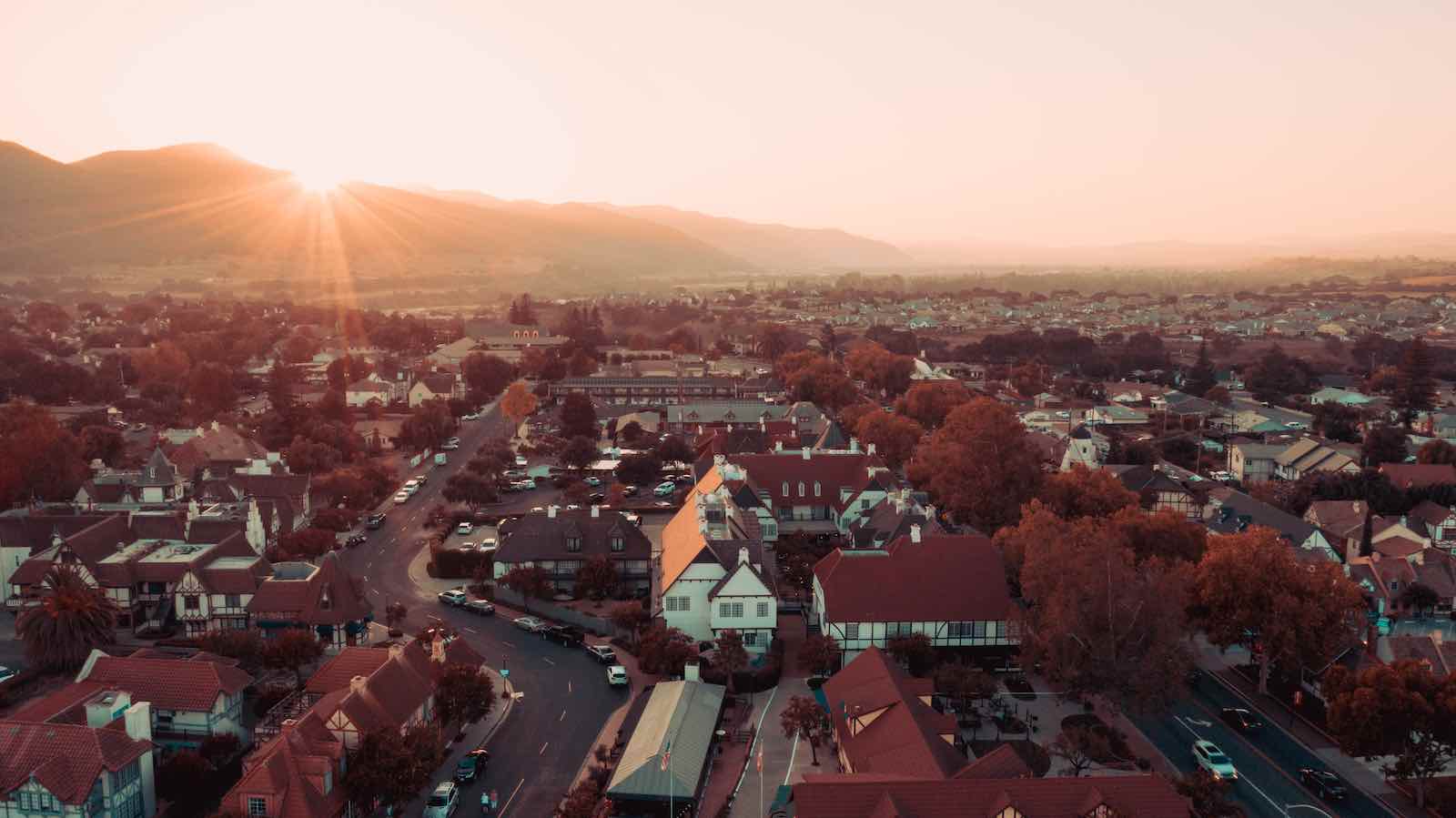 Aerial photograph of the town of Solvang, California
